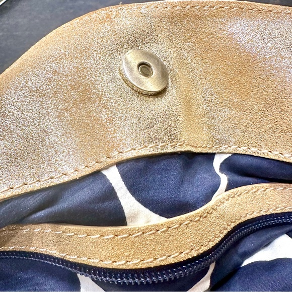 BODEN Metallic & Suede Genuine Leather Tote/Shoulder Bag, Buckled Side Detailing - Picture 7 of 10